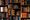 Close-up of library shelves filled with leather-bound books